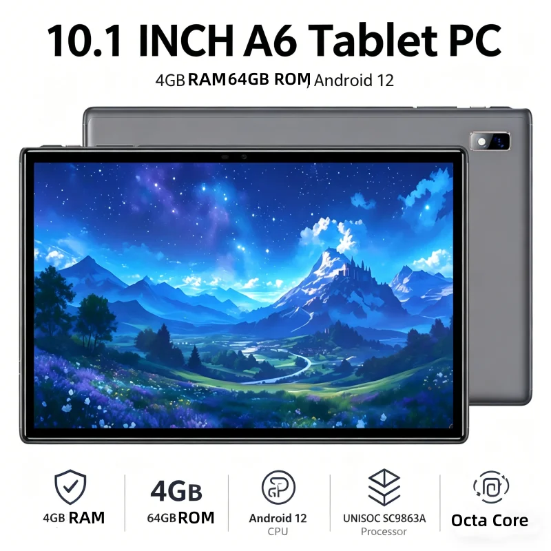 10.1인치 4GB RAM 64GB ROM 안드로이드 12 태블릿 PC CPU UNISOC SC9863A 프로세서, 옥타코어 Cortex-A53 타입-C 배터리 8000mAh