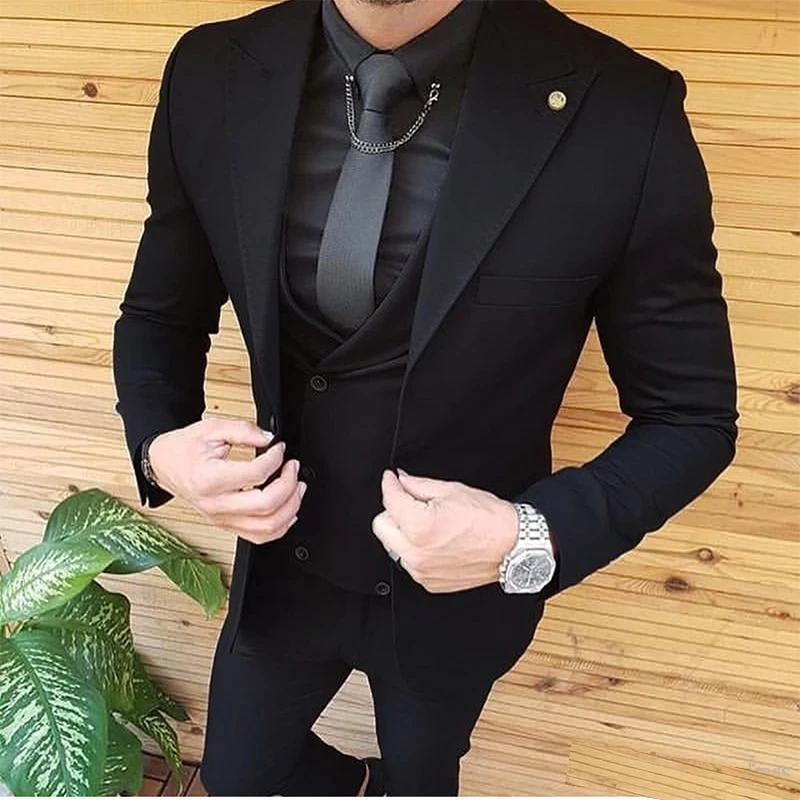 

Suits for Men Slim Fit Single Breasted Peaked Lapel 3 Pcs (jacket+waistcoat+pant) Wedding Set Luxury High Quality Chaleco Hombre