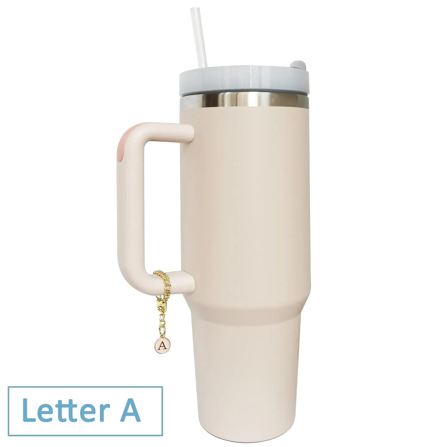 AUTOMIRE Letter Charm Accessories for Stanley Cup Water Bottle - Name ID  Letter Handle Charm For Stanley, Simple Modern Tumbler - Pink Heart Shape