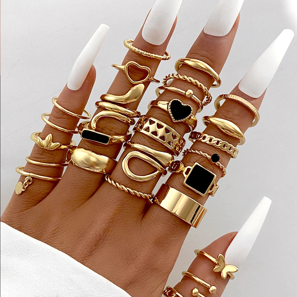 Ring Set 27PCS Vintage Heart Snake Butterfly Rings for Women