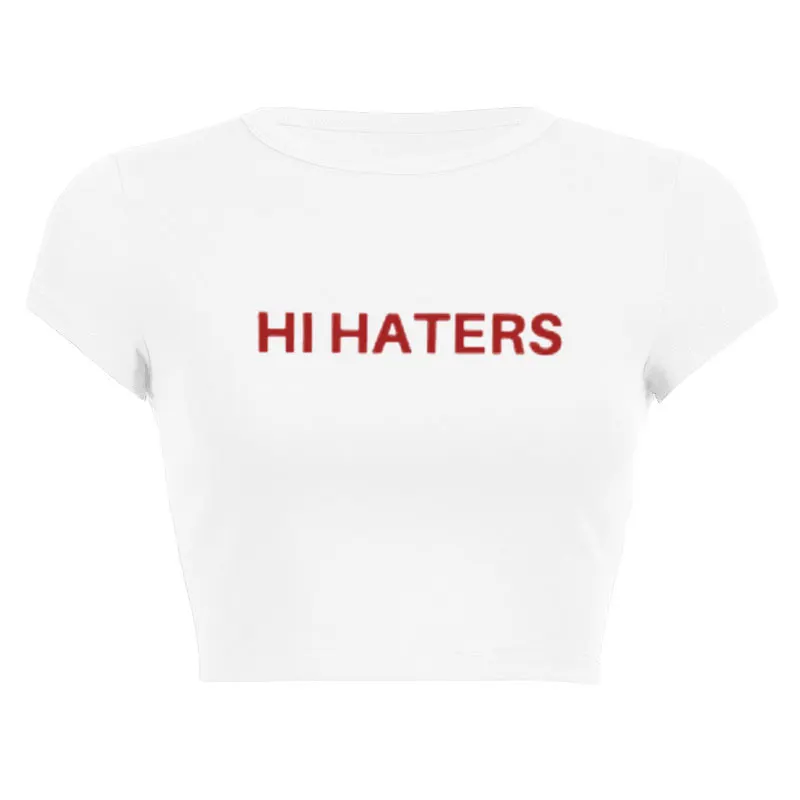 

Hi Haters Letter Gothic T-shirt High Street Sexy Tees Harajuku Crop Short sleeve top Skinny Tops Y2k Clothes crop top women