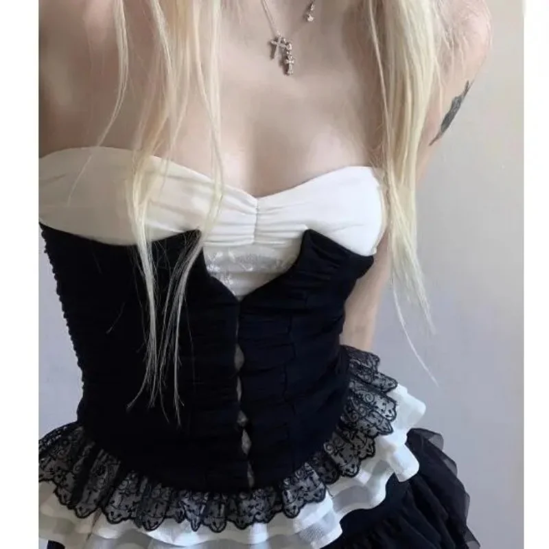 Bla Lace Bustier Top mat Silhouette High Waist Commute Wear ort Length Pure Color Trendy Young Women's Faion