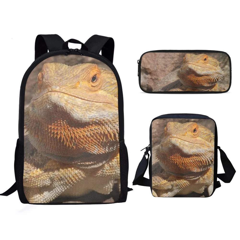 

2022 School Bags Cute Bearded Dragon Print Kids Backpack For Teenagers Boys Girls Back Pack 3Pcs Set Book Bag 16Inch Bagpack