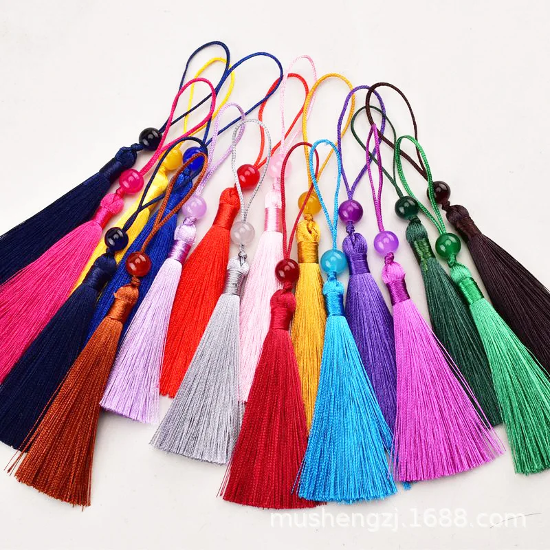 10pcs Tassels for Crafts Silky Handmade Soft Mini Tassels with Jade Beads DIY Jewelry Making Bookmarks Decor