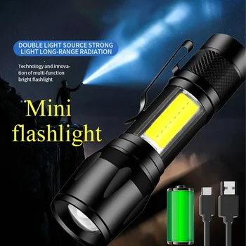 USB Rechargeable Powerful Mini LED Flashlight COB XPE Zoom Torch Built In Battery With Pen Clip Outdoor Camping Emergency Lamp 1
