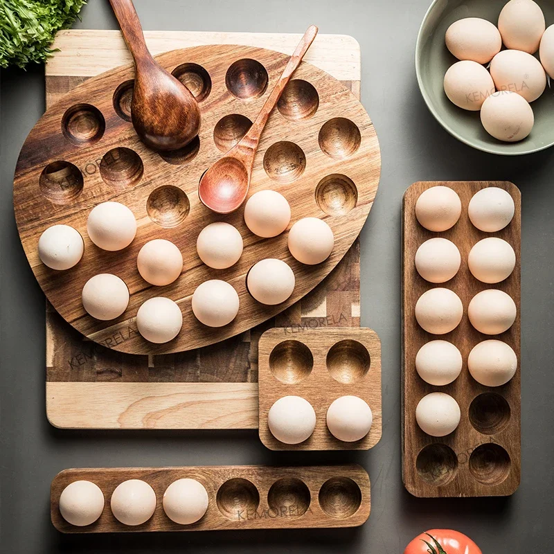 Wooden Egg Holder Shockproof Egg Grid Solid Wood Japanese Style Egg Tray Household Kitchen Tidying Egg Storage Box 2