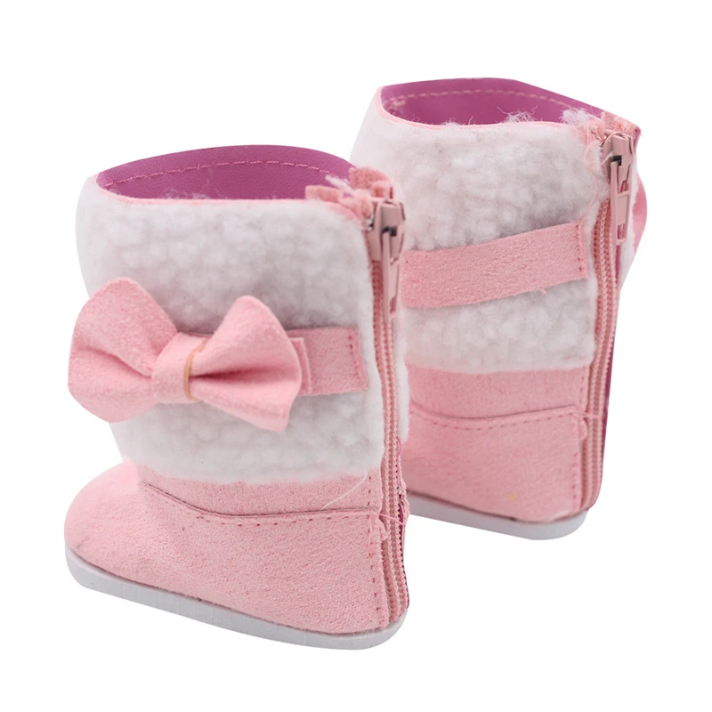 7Cm Doll Boots Pink Leather Cloth Denim Shoes Sneakers Fit 18 Inch American Doll&43cm Baby New Born Doll Girl`s Accessories Toy
