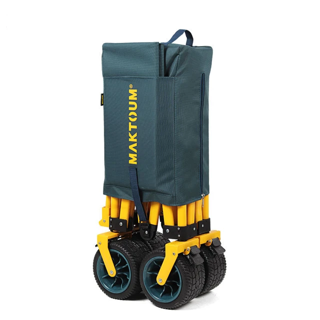 Összecsukható Kerti Kosár Kempinghez, Kültéri Túrázáshoz És Nehéz Teherhasználathoz, Hordozható Négykerekű Kézi Fogantyúval