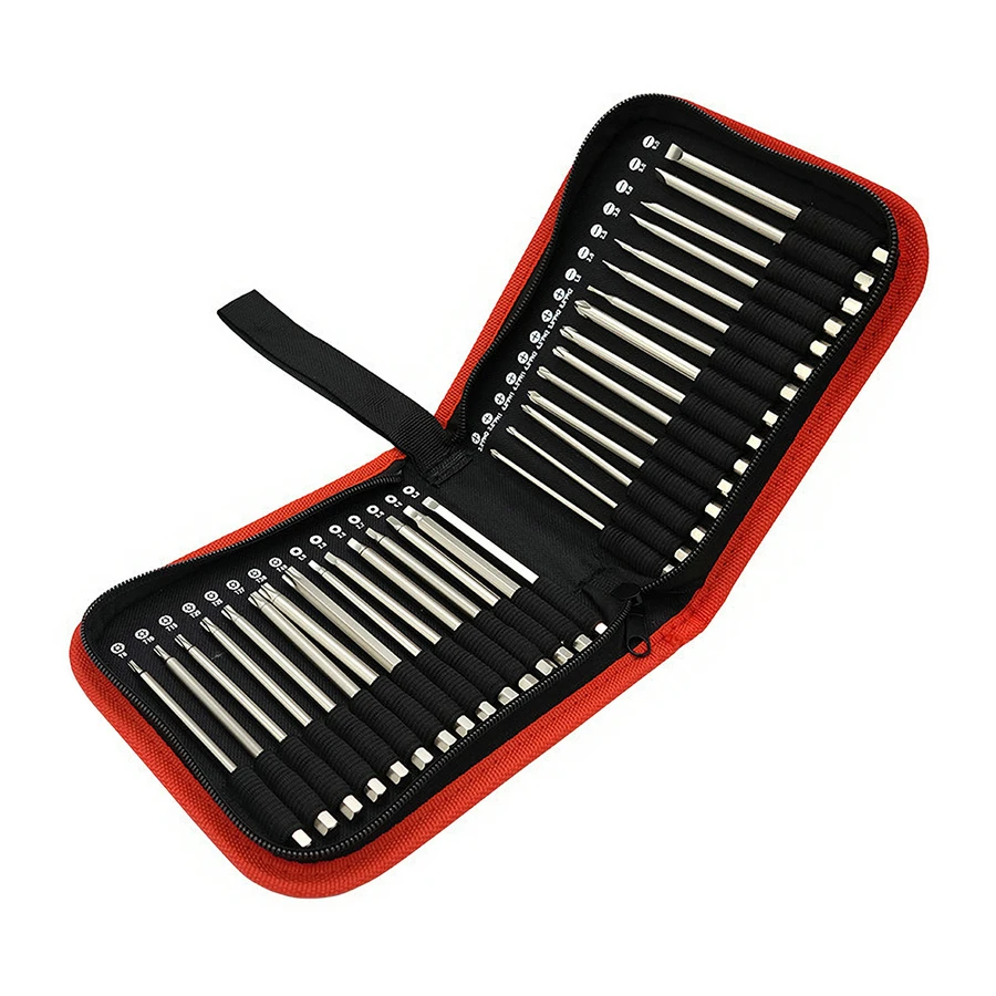 

30PCS/Set 100/150MM S2 Steel Magnetic Screwdriver Bits Set 1/4 Inch Hex Shank Power Tools Slotted Cross Square With Storage Bag