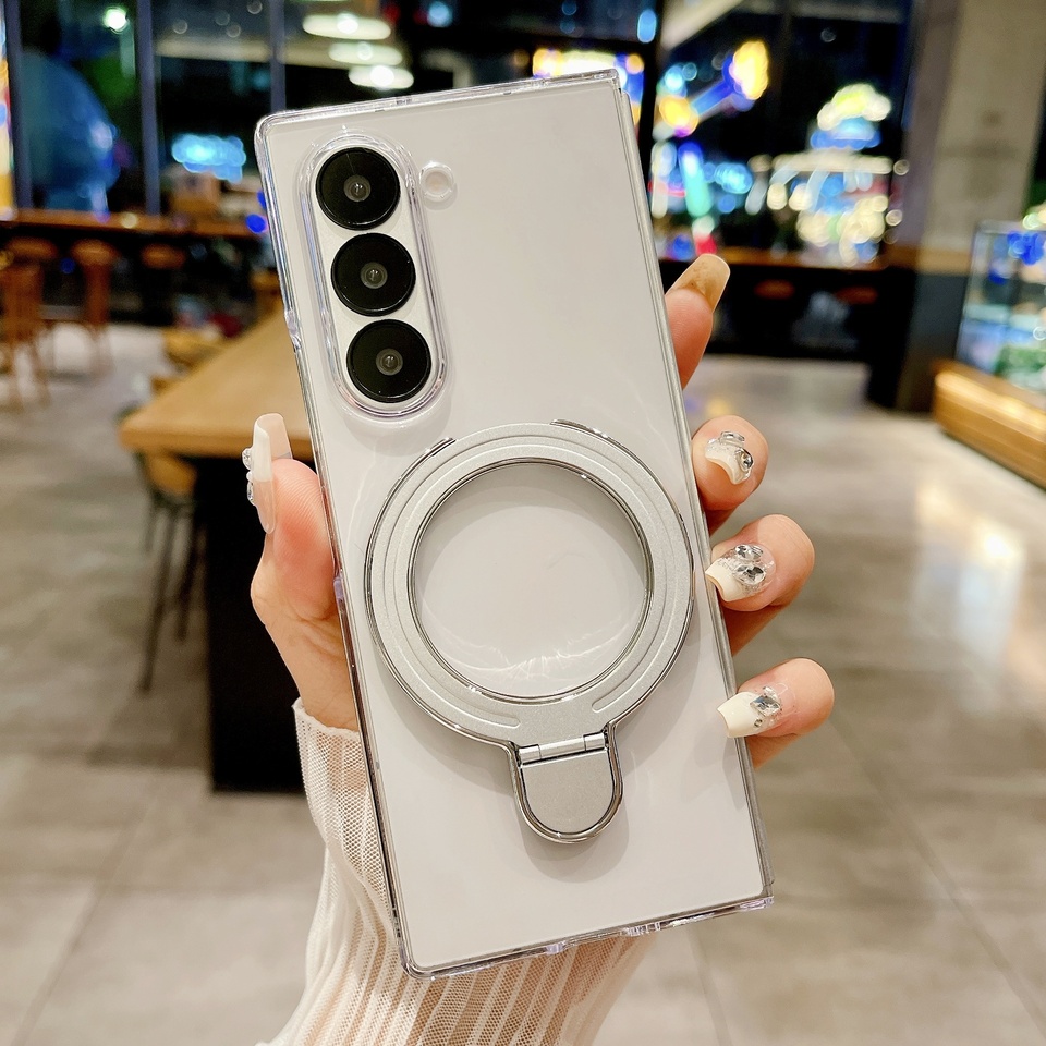 Fold Magnetic Bracket Cover For Samsung Galaxy Z Fold 6 Transparent Phone Case For Samsung Z Fold 5 4 fold3 Anti-yellowing Case