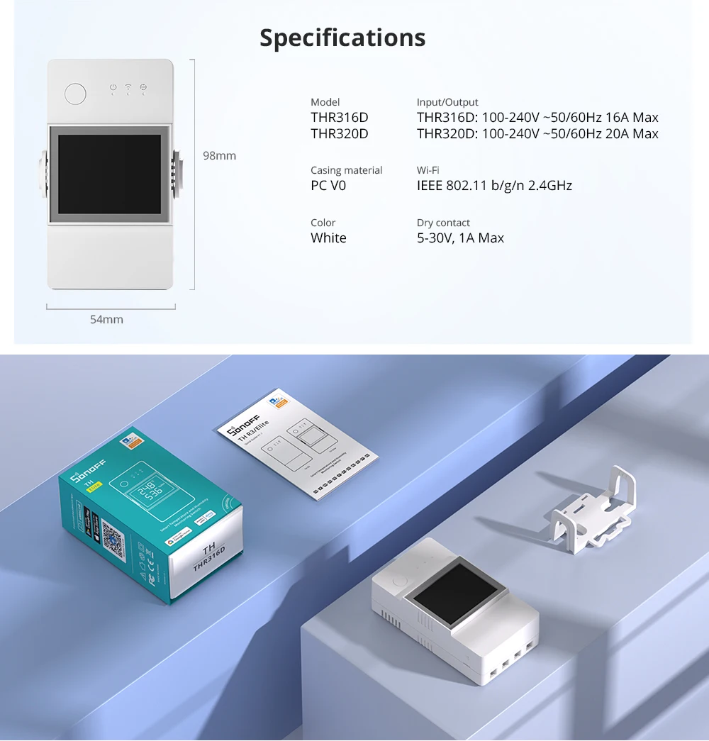 THR316D THR320D WiFi Smart Switch Temperature and Humidity Monitor Switch 16/20A