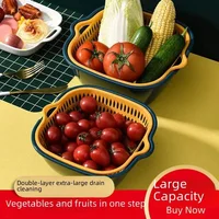 Multifunctional Plastic Kitchen Sink Strainer Basket Set Double Layer Fruit Vegetable Basket Six Piece Set Drain 2