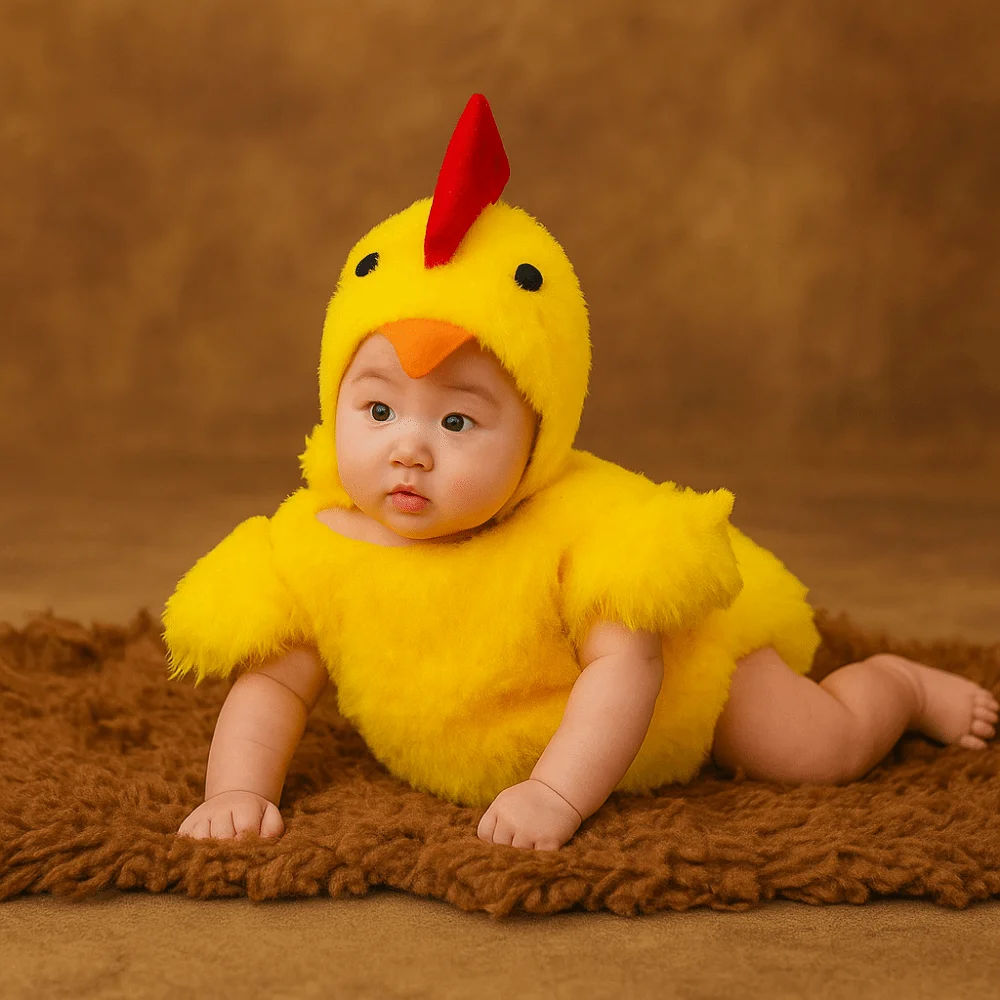 Creative Chicken Baby Photography Suit Bodysuit Hat Set Cute Design Infant Studioshoot Outfits Furry Romper Unisex Animals