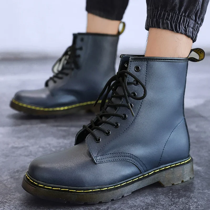 Men Genuine Leather Classic Six Hole Boots Fashion British Style Riding Short Ankle Boots Outdoor Size 35-48 Women's Boot