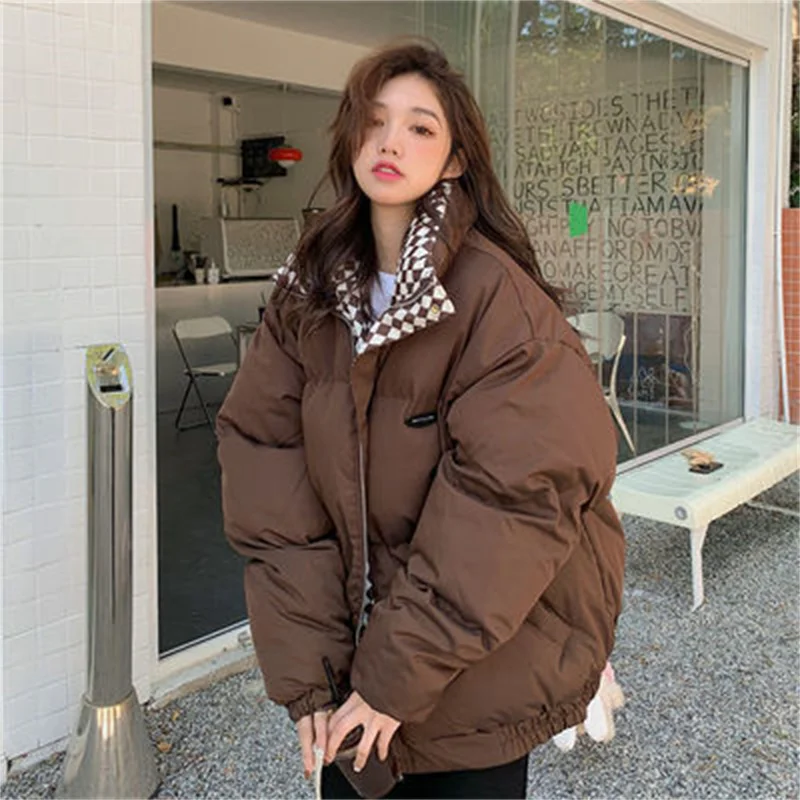 2022 Winter New Down Padded Coat Female BF Style Loose Stand-up Collar Short Padded Jacket Korean Version Thickened Bread Jacket