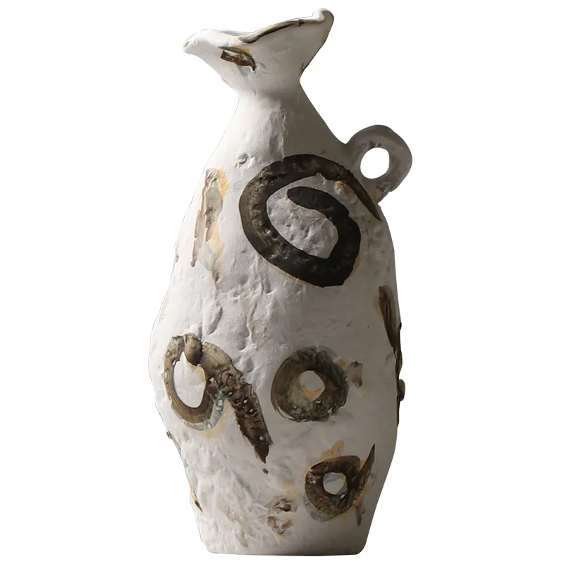 Nordic Simple Wabi-Sabi Style Element Embryo Ceramic Vase Home Retro Pottery Ornaments Do Old Home Stay Handpainted Vases