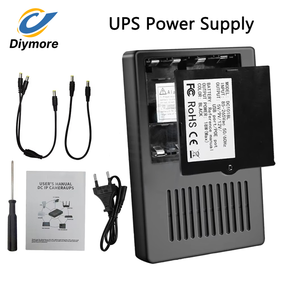 DC 1018L UPS Battery Backup 5V 9V 12V 2A 15V 24V Output Uninterruptible Power Supply 85‑265V UPS Battery Backup EU/US Plug