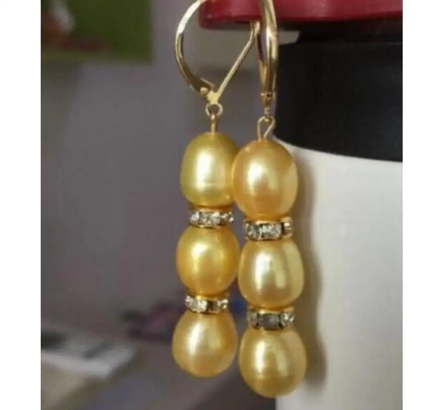 

Beautiful AAA 12-13mm natural south sea baroque golden pearl dangle earring 14K/20