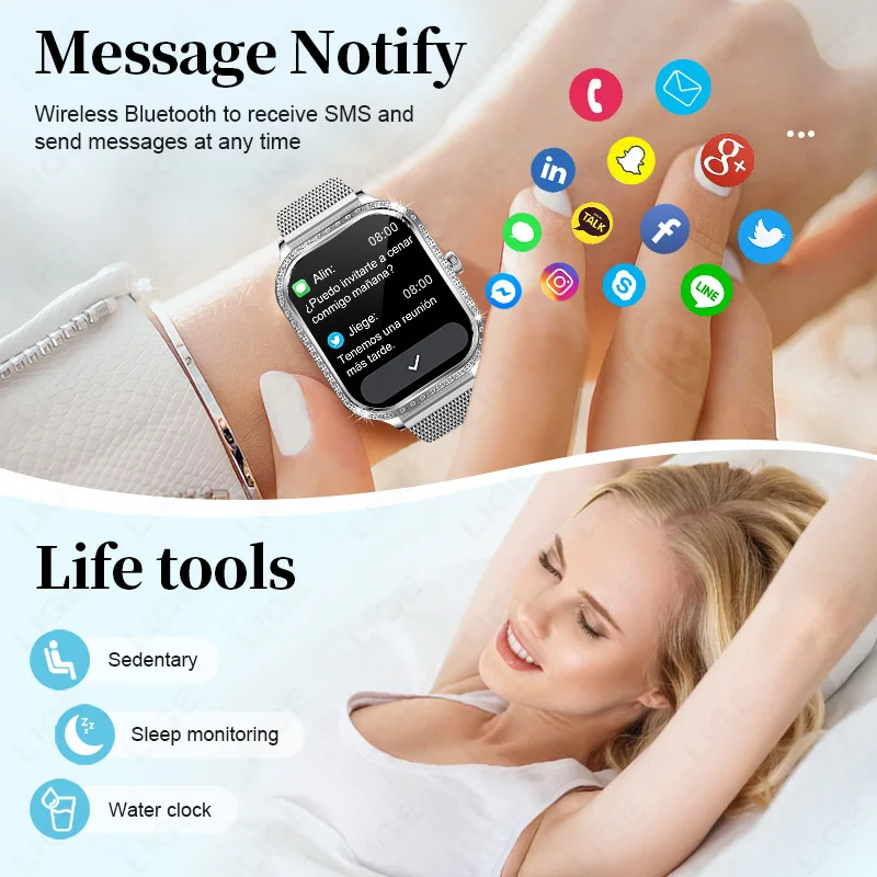 LIGE Smart Watch Women Sports Fitnes AI Voice Control Full Touch Smart Bracelet Bluetooth Call Waterproof Fashion Ladies Watches