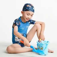 Boys Swimsuit 3-Piece Rashguard Sets Cute Cartoon Print Kids Beach Suit Short Sleeve Swimwear with Swim Hat Toddler BeachWear 1