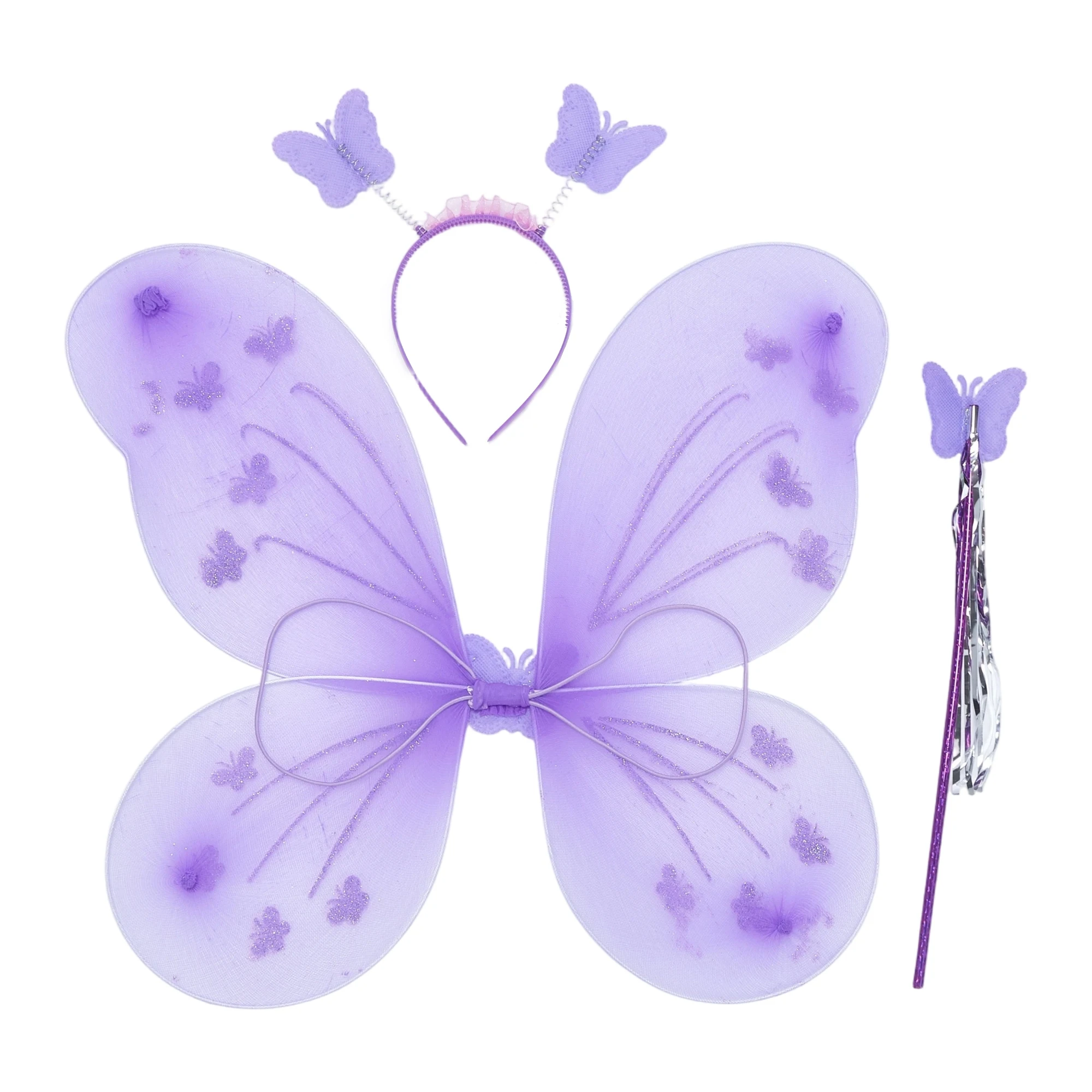 Enchanted Forest Fairy Costume Set for Girls Floral Wings Headband and Wand 3 Piece Set Perfect for Dress-Up and Playtime at