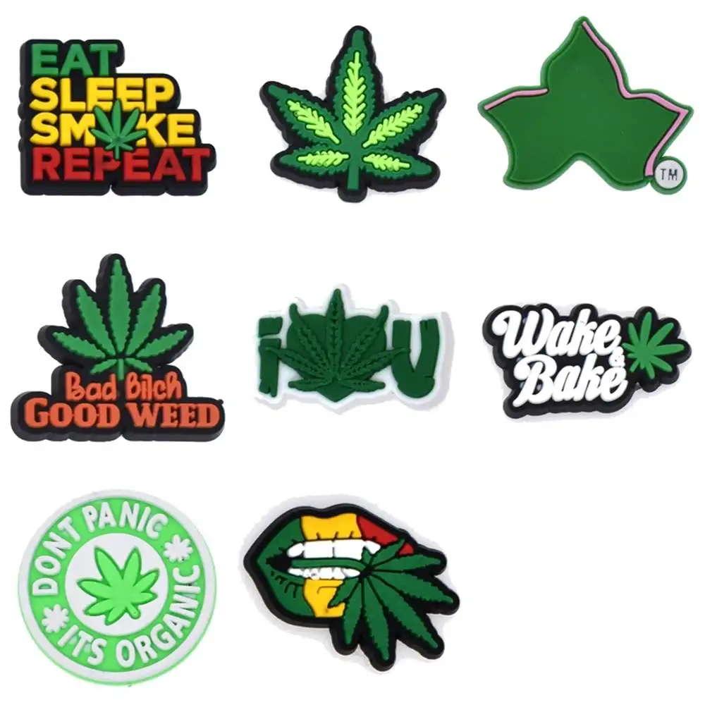 

Hot Sale 1pcs PVC Shoe Accessories for Crocs Charms Weed Badge Women Sandals Buckle Kids Pins Men Decoration Jeans X-mas Gift