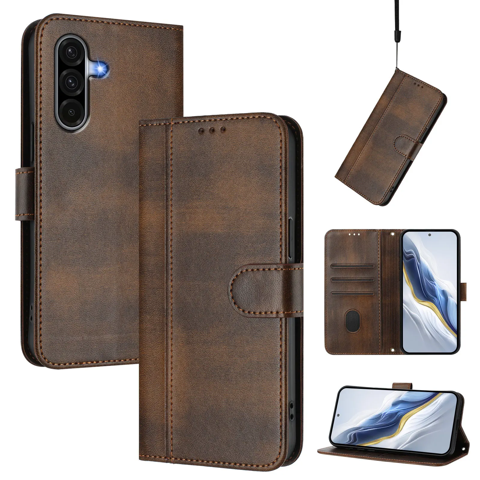 Vintage Leather Flip Phone Case with Magnetic Card Holder and Wallet Functionality