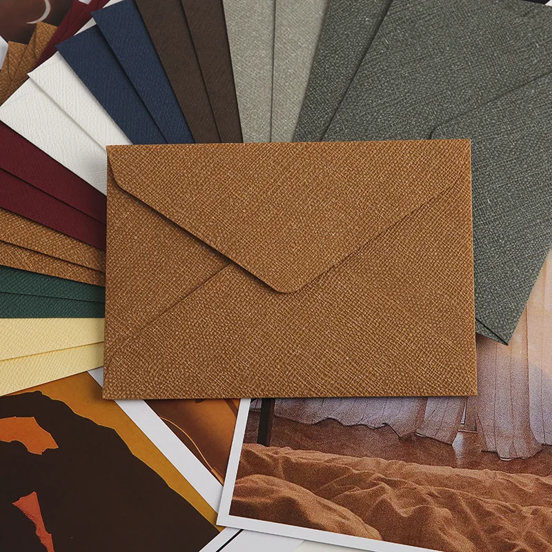 10pcs Woven Linen Colored Triangular Special Paper Retro Style Envelope Kraft Paper Mailing