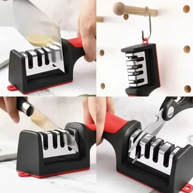 Affûteur de couteaux 3/4 en 1, système d'affûtage à trois étages pour couteaux de cuisine/ciseaux/outils, pierre à aiguiser portative 5