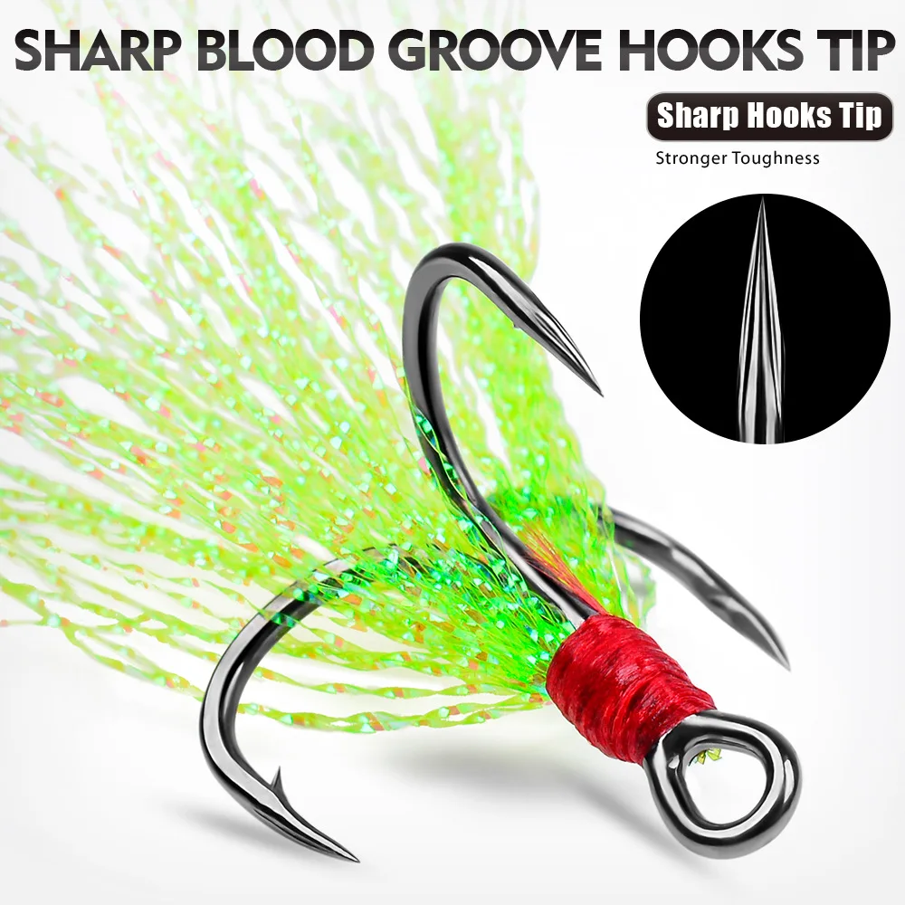 5Pcs 10Pcs Angeln Drillinge 4X Stärke Mit Feder Tackle Angeln Haken Stärker Carbon Stahl Stacheldraht Angelhaken pesca – Detail 3