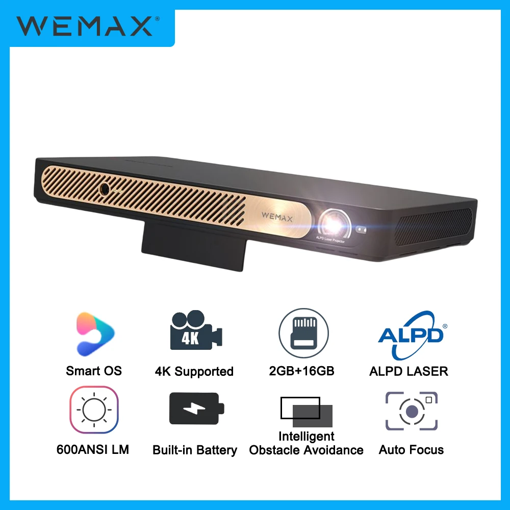 WEMAX Go 고급 스마트 ALPD 레이저 프로젝터, 1080P, 4K 미니 휴대용 600 ANSI 스마트 OS, WiFi BT 내장 배터리