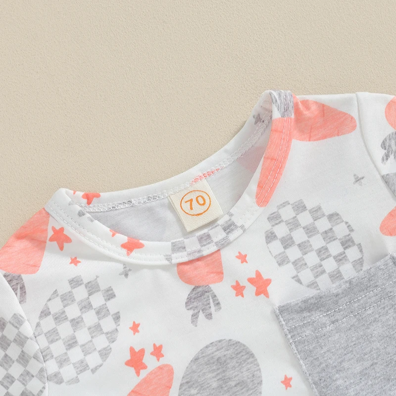 

Toddler Baby Boy Easter Outfit Egg Carrot Print Pocket Short Sleeve T-Shirts Tops Shorts 2Pcs Summer Clothes Set