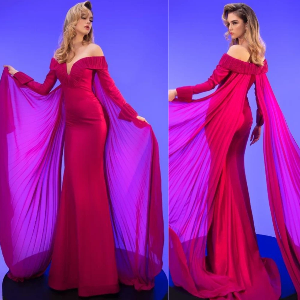 

Retro Jersey Sequined Ruched A-line Off-the-shoulder Long Dresses Celebrity Dresses Fashion Elegant Exquisite High Quality Sexy