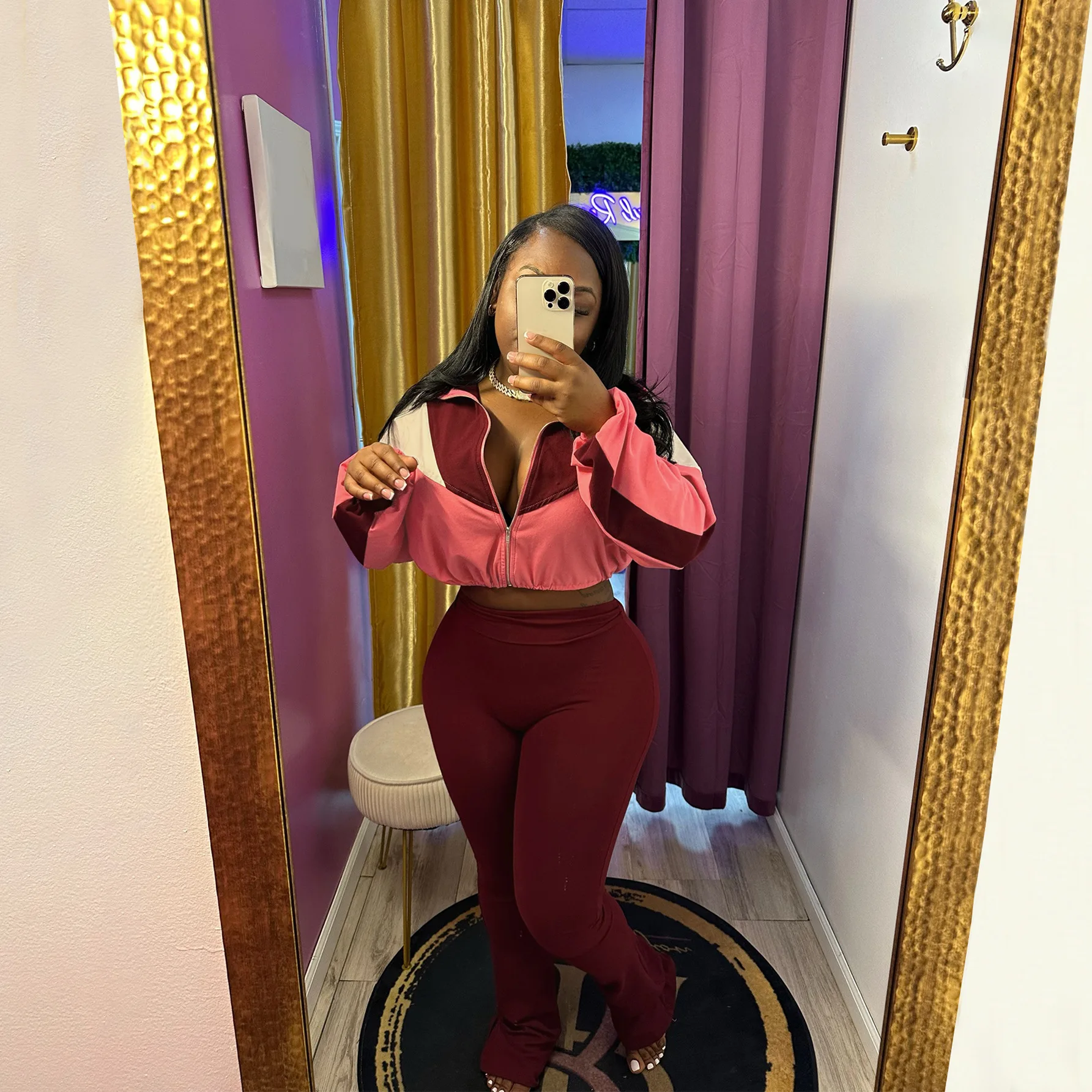 Wmstar Women Clothing Long Sleeve Colorblock Lapel Zipper Suit Cardigan Tight Pants Sports Two-piece Set Wholesale Dropshipping