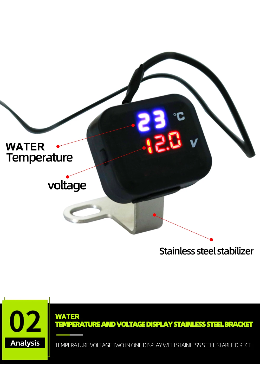 temperatura, display digital de tensão, termômetro, apto para KOSO, Vespa XMAX