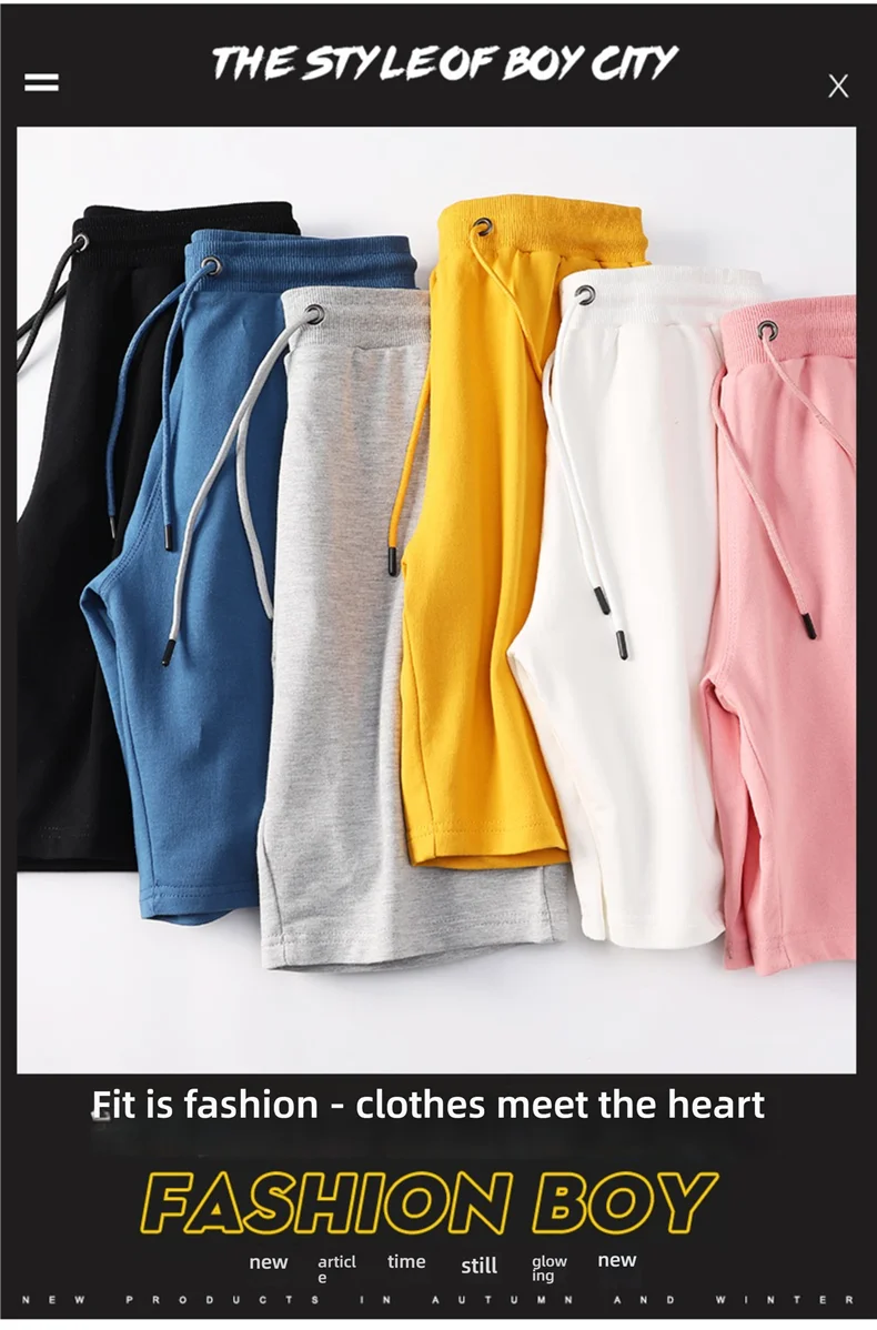 Top Quality 100% Cotton Summer Brand New Korean Street Casual Shorts Fashion Men Drawstring Slim Trousers Sports Men Clothing
