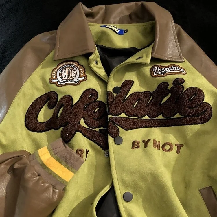 

American Style Windbreaker Towel Embroidery Coats Vintage Clothing Leather Jacket Y2k Color Matching Jackets Baseball Uniform