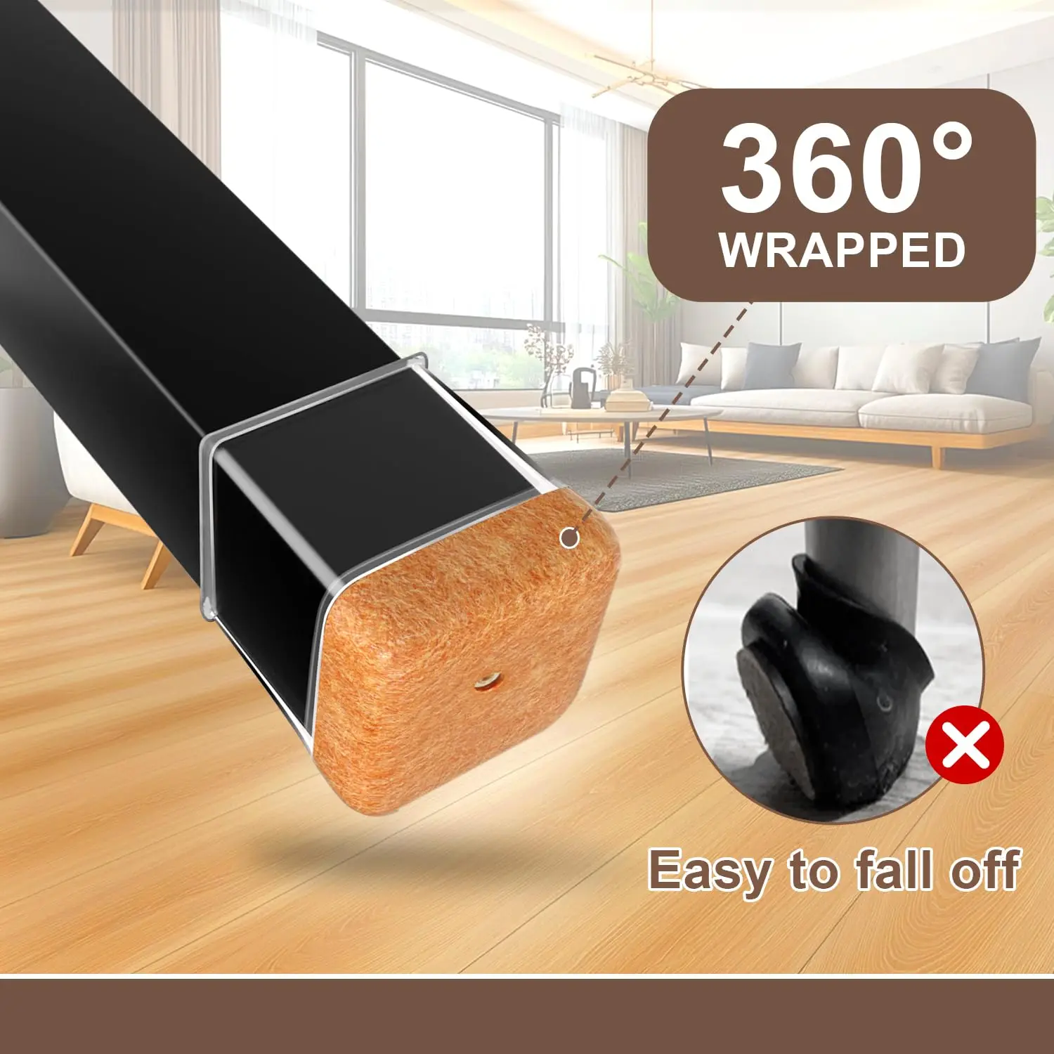 Square Chair Leg Floor Protectors with Felt Bottom - Premium Floor Protector Pads