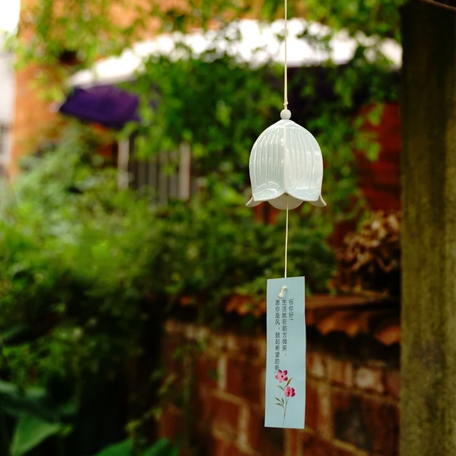 Carillon éolien japonais en céramique, tulipe, cloche à vent, orchidée,  fleurs de cerisier, pendentif fait à