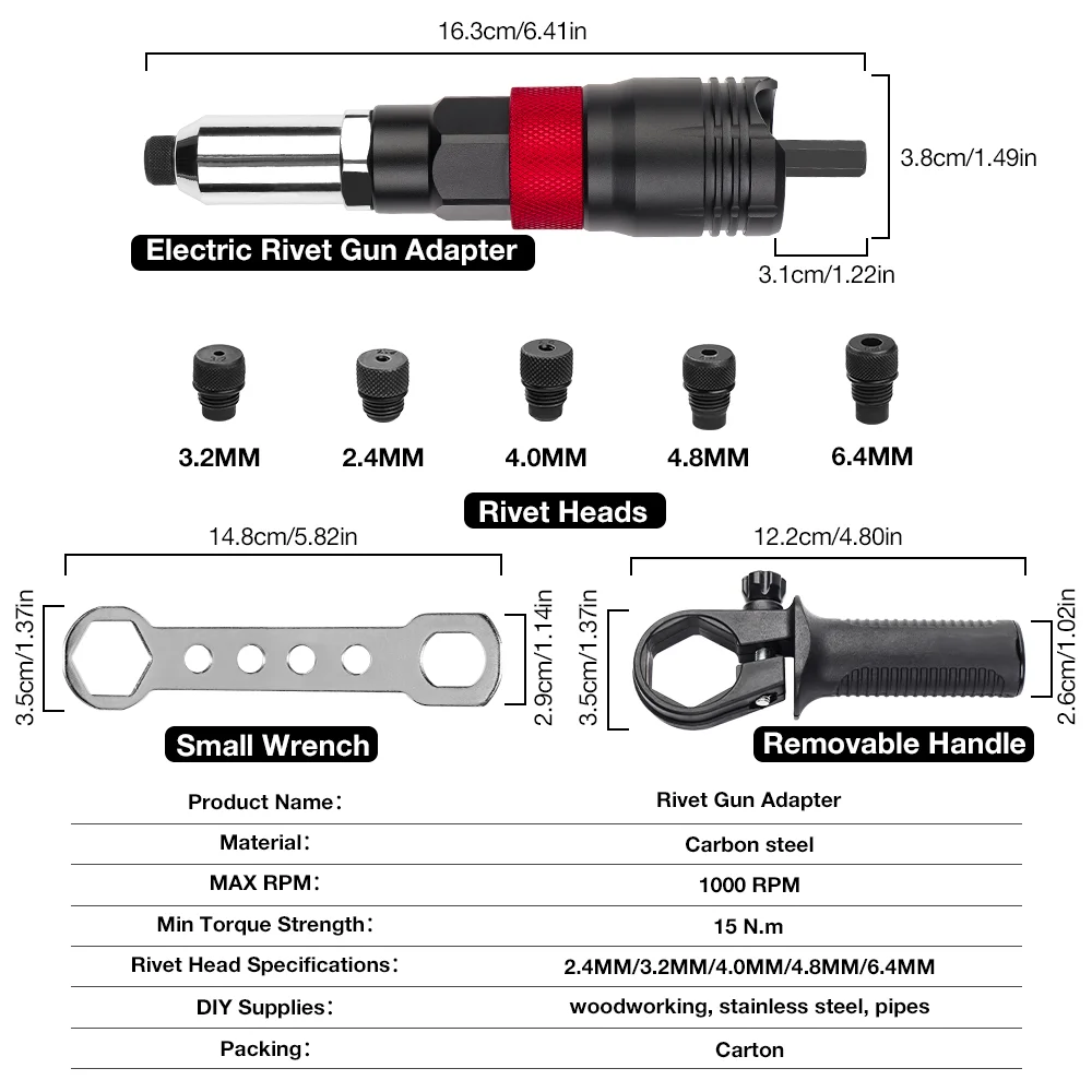 Home Cordless Rivet Gun Set 2.4mm/3.2mm/4.0mm/4.8mm/6.4mm Insert Nut Riveting Tools Industrial Electric Adapter