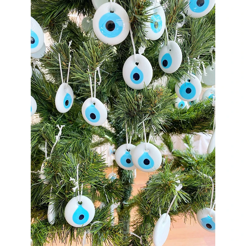 Greek Evil Eye Bead Christmas Decor Idea Wedding Gift White Evil Eye Christmas Tree Ornament Christmas Tree Decoration Car Decor 2