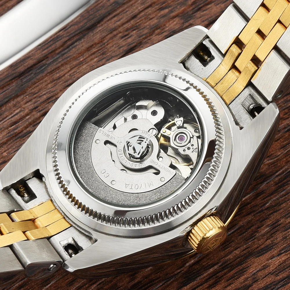 JSDUN ساعة نسائية أوتوماتيكية ماركة فاخرة أصلية مر...