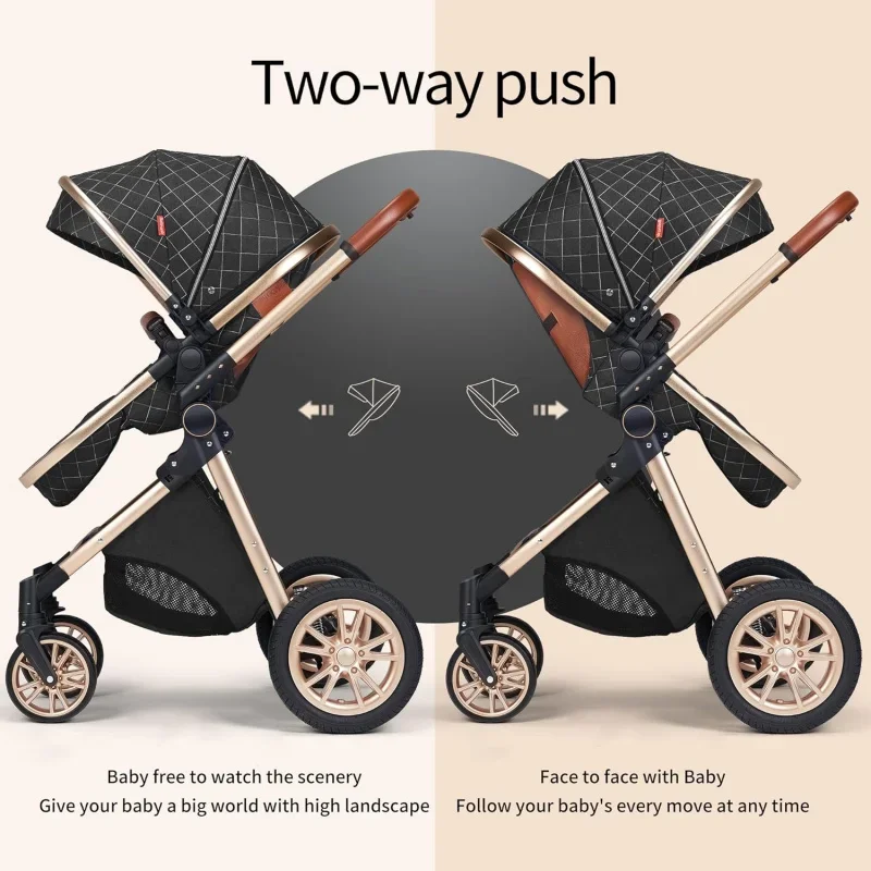 3 in 1 Baby Travel System Infant Baby Stroller Pushchair High Landscape Reversible Foldable Portable Stroller Newborn Pram Recli