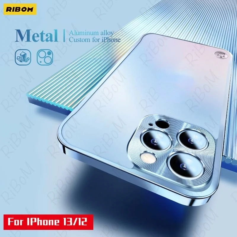 

Металлический чехол для iPhone 14 13 12 Pro Max/mini/plus с бампером из алюминиевого сплава, полноразмерная Защитная камера, тонкая матовая задняя прозрачная крышка