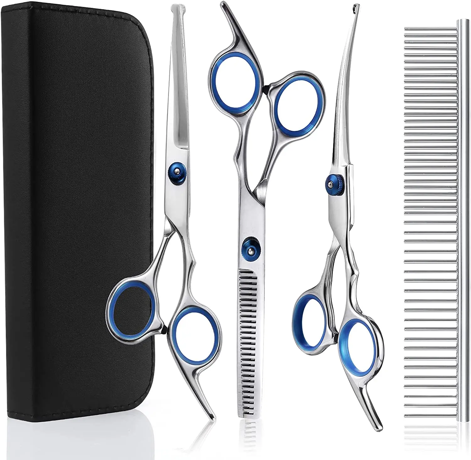 

Professional Pet Grooming Shears Set, Dog Grooming Scissors, Dogs with Safety Round Tips, 4 in 1