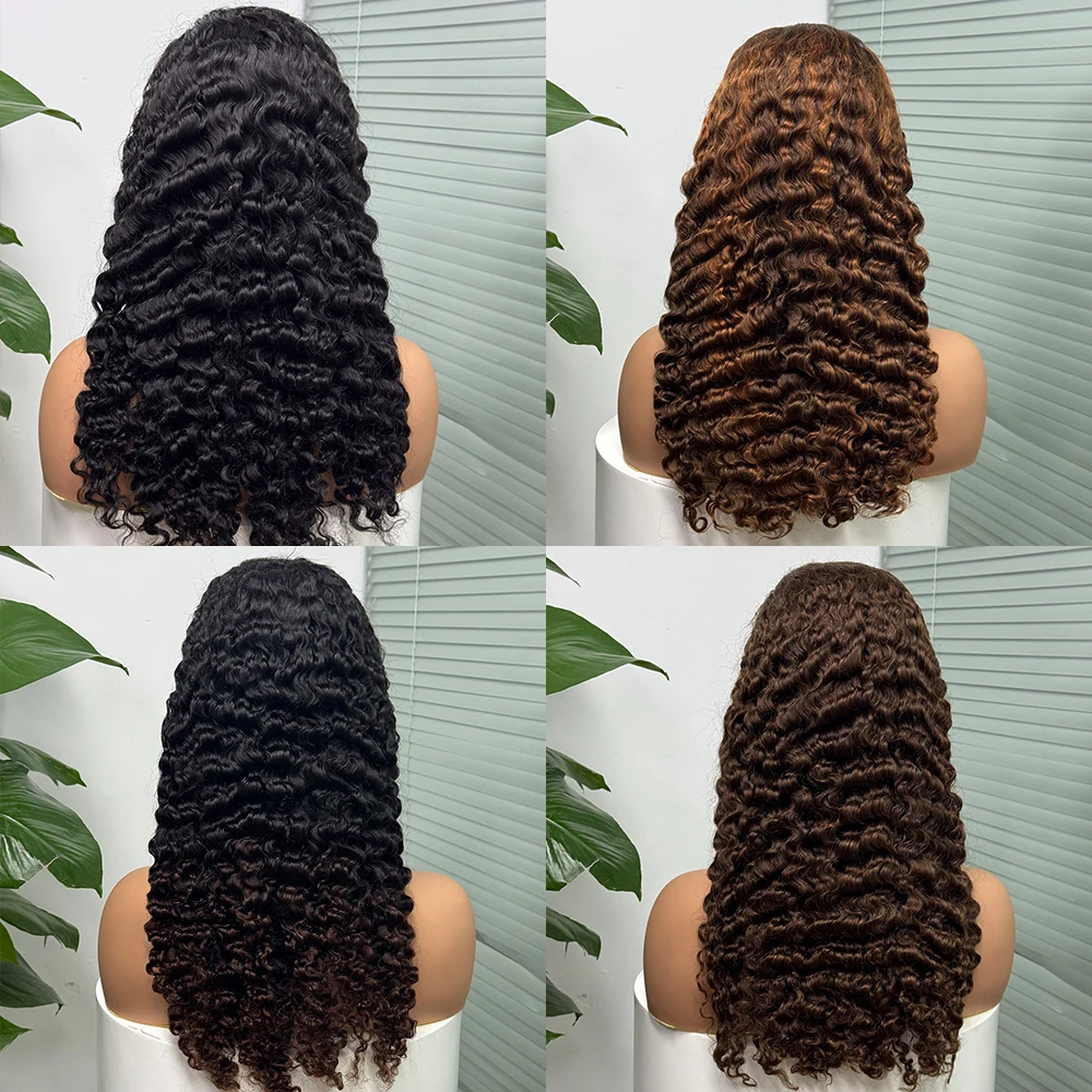 300% Density 5x5 Lace Burmese Deep Curly Hair Wig 99J Double Drawn Human Hair Wig Transparent Lace Front Wig for Black Women