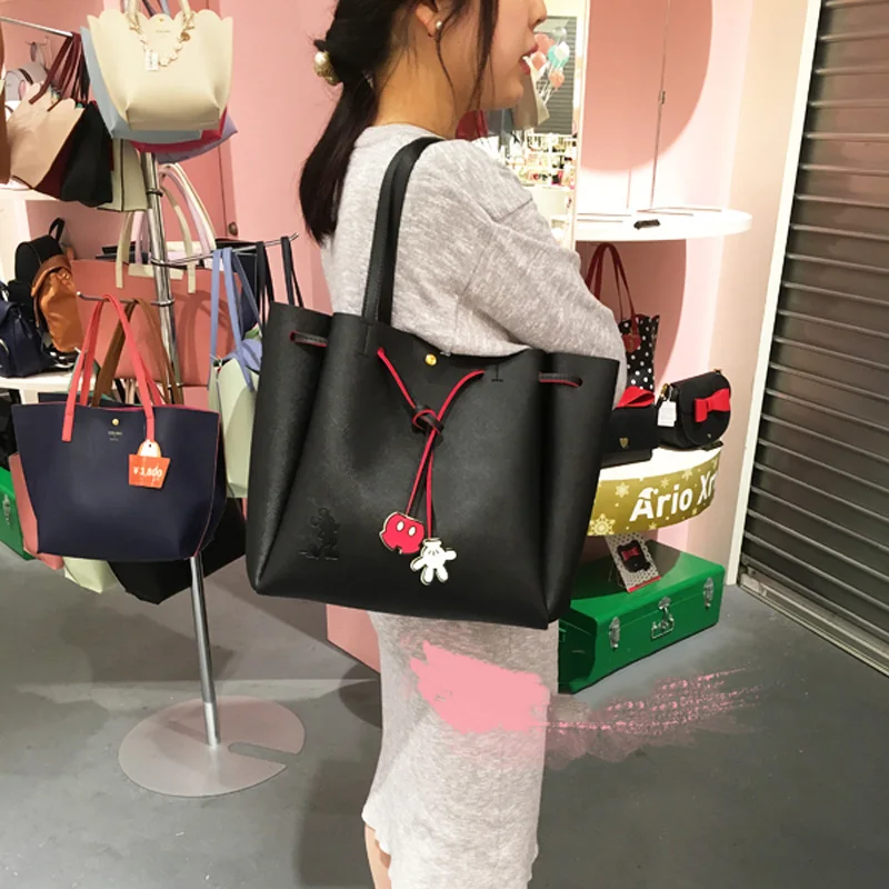 Disney Co Branded Big Opening Women Handbag PU Leather Mickey Donald Duck Drawstring Handheld College Girl Shoulder Backpack 3