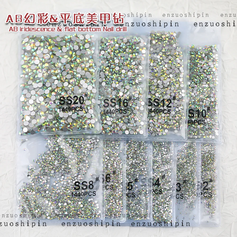 1440 Teile/beutel AB/Klar Runde Mini Nagel Diamant SS3-SS16 (1,3-4mm) FlatBack Nicht Hotfix Nagel Kristall Kristall Klar AB Maniküre Glas – Detail 9