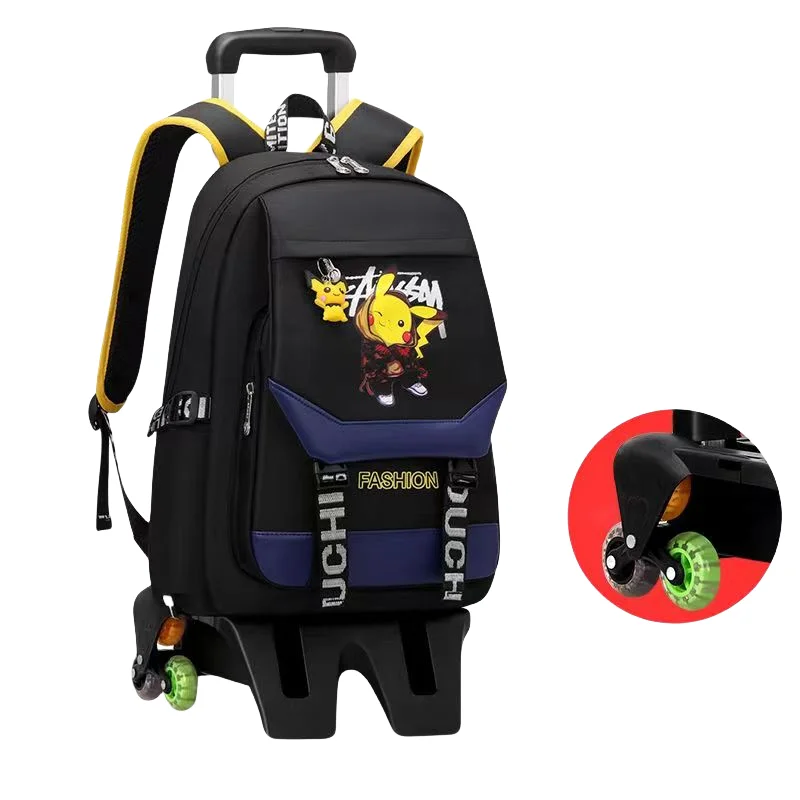 

Pokémon Cartoon Animation Six-Wheel Trolley School Bag Student Teenager Back Pull Dual-Use Stair Climbing Waterproof Backpack