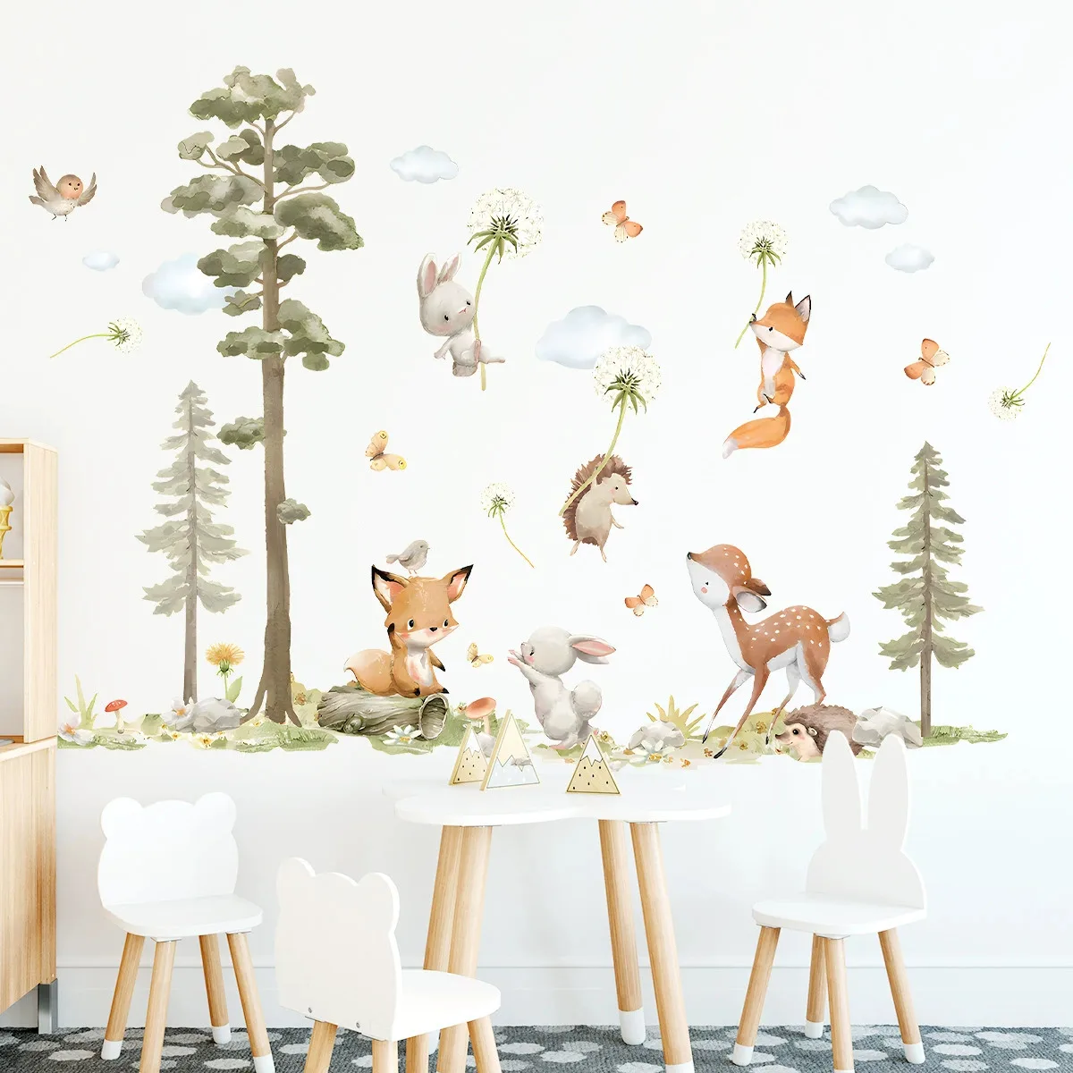 Whimsical Animal Forest Wall Decals Self-Adhesive PVC Wall Stickers for Kids Room Nursery Bedroom Decor
